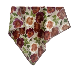 Elegant cotton-touch herringbone scarf featuring red and white floral prints for women