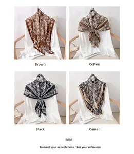 Detail of silk square scarf showing four color options with classic Greek key patterns