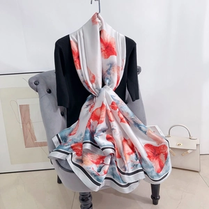 Sciarpa in Raso con Stampa Floreale Grande da Donna Elegante Scialle Protezione Solare Accessori Avvolgenti Lunghi Decorativi