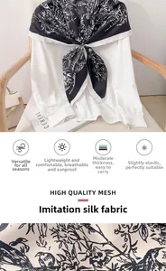 Detail of printed silk-like scarf on shirt showing breathable material and pattern