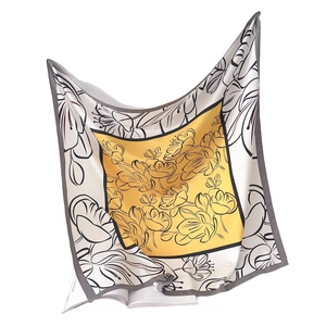 Floral print square silk scarf in yellow and white, elegant vintage summer beach shawl