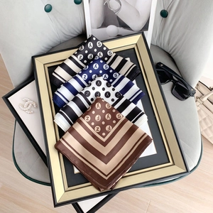 Elegant polka dot and stripe silk square scarves set in four classic colors