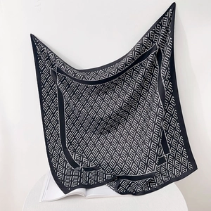Elegant geometric print silk scarf with minimalist black and white pattern in large square