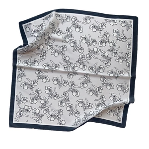 58cm summer faux silk square scarf with vintage floral print and contrast border