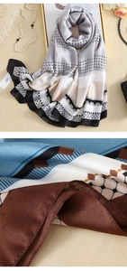 Detail view of geometric silk scarf with polka dots and stripes texture and soft luster