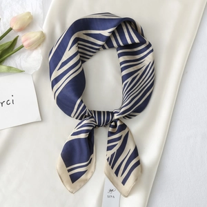 Women Elegant Satin Square Scarf Zebra Stripe Leaf Print Silky Bandana For Office Daily Professional Neck Scarf Hair Tie