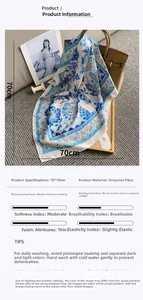 Blue and white floral silk scarf styled with a luxury leather handbag and magazine