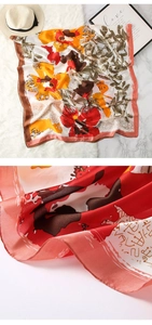 Detail shot of oil painting floral scarf fabric texture and artistic print pattern