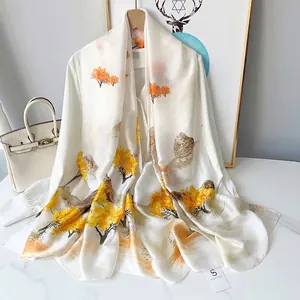 Elegant Women Satin Polyester Scarf Fashion Printed Landscape Shawl Soft Lightweight Wrap Accessories For Daily Office Party