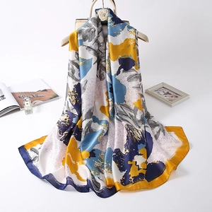 Elegant Satin Silk-Look Scarf Women Artistic Oil Painting Flower Print Long Shawl Warm Soft Large Wrap Fashion Neck Scarf