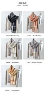 Detailed grid of assorted plaid scarves with soft fringes and diverse color palettes