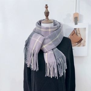British retro plaid cashmere-feel scarf with fringes for autumn and winter seasons