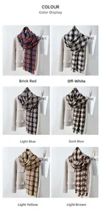 Close-up of houndstooth scarf collection in various colors with fringe detail