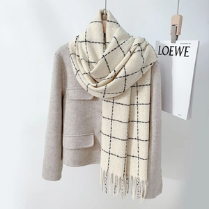 Plaid Tassel Scarf For Women Winter Thick Warm Imitation Cashmere Large Shawl Wraps Soft Checkered Scarf Japanese Style