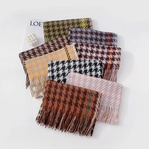 Classic houndstooth tassel scarves in multiple colors for winter warmth and soft texture