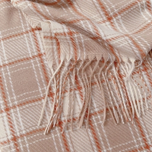 Classic plaid imitation cashmere scarf with orange accents and tassels for women