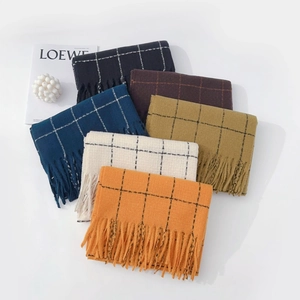 Classic checkered cashmere-feel scarves with long tassels in six diverse autumn colors