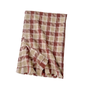 Classic houndstooth thick warm faux cashmere scarf in vintage brown and beige plaid pattern
