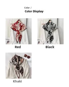 Detailed close-up showing vintage rose print scarves in red, black, and khaki colorways