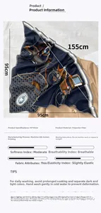 Polyester square scarf detail showing vintage horse carriage prints and 95x95cm size specs
