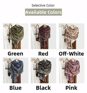 Detailed grid view showcasing vintage paisley linen-cotton scarves in six diverse color options