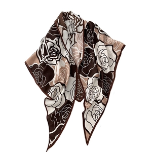 Elegant oversized scarf with vintage rose floral patterns in brown and beige colors