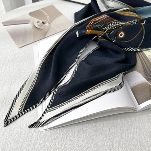 Fashionable herringbone triangle shawl with nautical print and hand-rolled edges