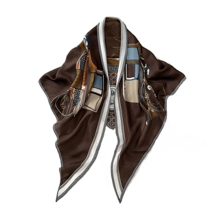 Classic silk scarf featuring vintage equestrian motifs and stylish herringbone patterns
