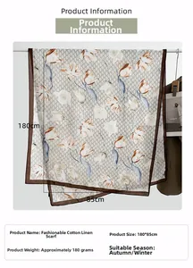 Close-up of lightweight tulip floral cotton linen scarf with elegant letter patterns