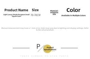 Detailed specification sheet for elegant 70cm polka dot silk satin square scarf