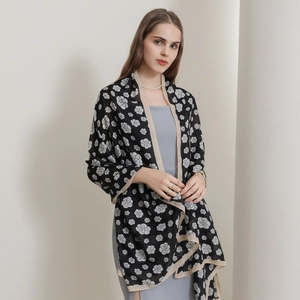 Elegant Camellia Printed Scarf For Women Soft Polyester Floral Shawl Wrap Winter Autumn Large Pashmina Neck Scarf Accessory