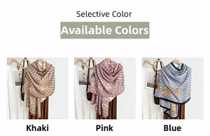 Detail view of khaki pink and blue cotton linen scarves with vintage floral print