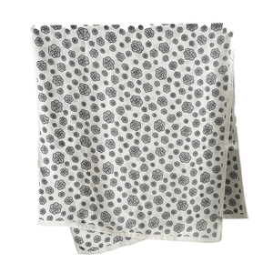 Elegant white camellia flower silk scarf with black and gray floral print for women