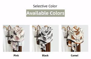Detailed views of camellia floral prints on cotton-linen feel scarves in pink and black