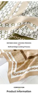 Detail of chain pattern and interlocking logo print on silk scarf with premium edge stitching