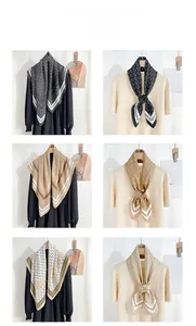 Detail showing chain patterns and geometric prints on luxury square scarves for professional wear