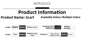 Detailed specifications table for women's winter cashmere-feel scarf with color and size info