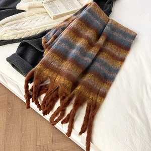Écharpe d'Hiver Épaisse pour Femmes Doux Polyester Tricoté Châle Oversize Avec Longs Glands Rayé Mode Cosy Tour de Cou