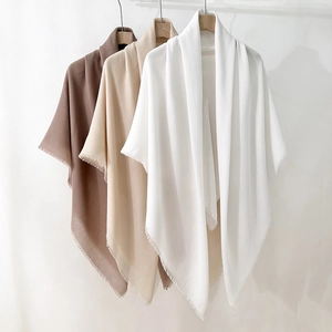 Elegant Solid Color Square Scarf For Women Lightweight Polyester Shawl With Frayed Edges Simple Fashion Large Neck Scarf