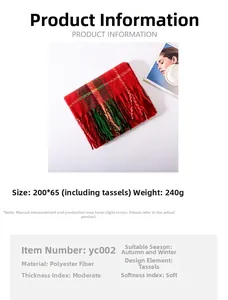 Detailtabelle für rot-grünen Karo-Schal mit Maßen 200x65cm und Material aus Polyester