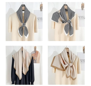 Detail of elegant houndstooth silk scarves shown in four stylish necktie styles