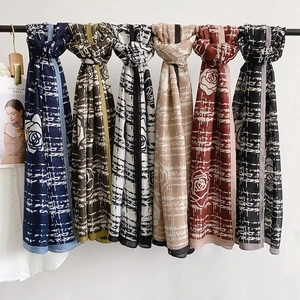 Donna Elegante Rosa Stampa Sciarpa Poliestere Griglia Modello Scialle Per Autunno Inverno Moda Accessori Caldo Foulard