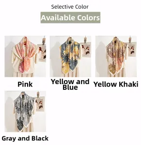 Selective color display of lightweight floral herringbone scarves in four elegant patterns