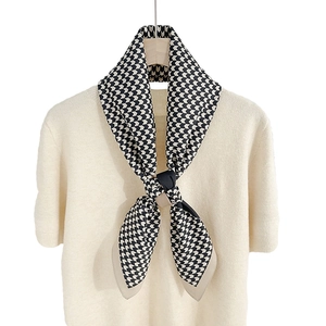 Elegant floral silk square scarf with black and white arrow geometric pattern for women