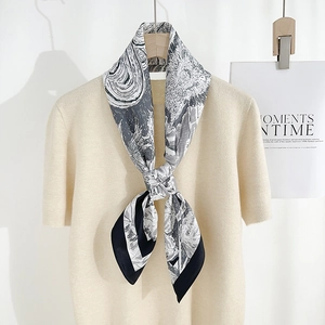 Elegant Artistic Printed Square Scarf For Women Luxury Satin Texture Polyester Neck Scarf Fashion Commuting Silk Like Head Scarf