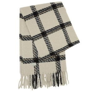 Écharpe classique à carreaux et franges beige et noir, châle chaud d'hiver pour femme
