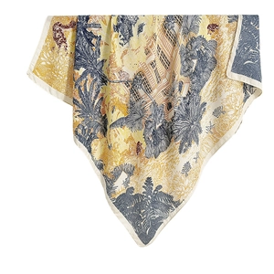 Elegant silk-like floral square scarf featuring vintage tropical print and patterns