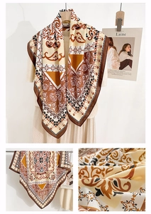Detailed close-up of Bohemian silk-feel shawl with vintage baroque print and smooth texture