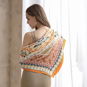 Vintage Bohemian Paisley Printed Square Scarf For Women Lightweight Polyester Fashion Large Neckerchief Decorative Shawl