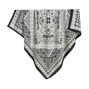 Bohemian paisley print square scarf in black and white vintage mandala pattern